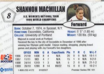 1999 Roox U.S. Women's National Team Premier Edition #910255TS Shannon MacMillan Back