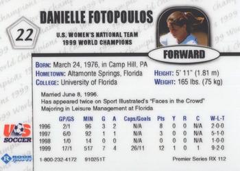 1999 Roox U.S. Women's National Team Premier Edition #910251TS Danielle Fotopoulos Back