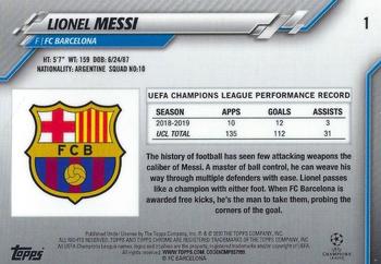 2019-20 Topps Chrome UEFA Champions League #1 Lionel Messi Back