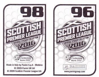 2010 Panini Scottish Premier League Stickers #96 / 98 Craig Conway / Scott Robertson Back