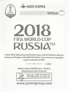 2018 Panini FIFA World Cup: Russia 2018 Update Stickers #150 Iago Aspas Back