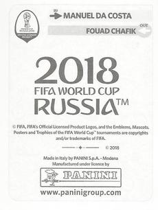 2018 Panini FIFA World Cup: Russia 2018 Update Stickers #158 Manuel da Costa Back