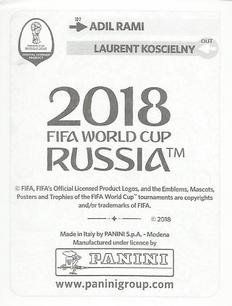 2018 Panini FIFA World Cup: Russia 2018 Update Stickers #200 Adil Rami Back