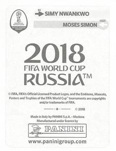 2018 Panini FIFA World Cup: Russia 2018 Update Stickers #348 Simy Nwankwo Back