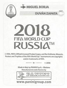 2018 Panini FIFA World Cup: Russia 2018 Update Stickers #651 Miguel Borja Back