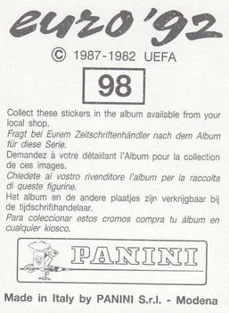 1992 Panini Euro '92 Stickers #98 Gary Pallister Back