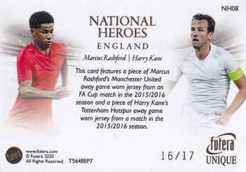 2020 Futera Unique World Football - Nations Dual Relics #NH08 Marcus Rashford / Harry Kane Back