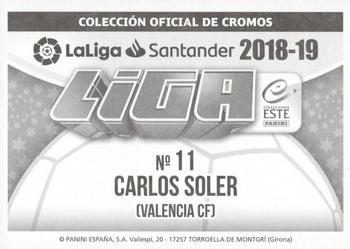 2018-19 Panini LaLiga Santander Este Stickers - Valencia #11 Carlos Soler Back