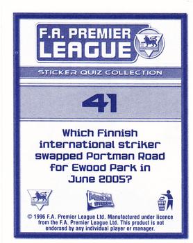 2005-06 Merlin FA Premier League Sticker Quiz Collection #41 Shefki Kuqi Back