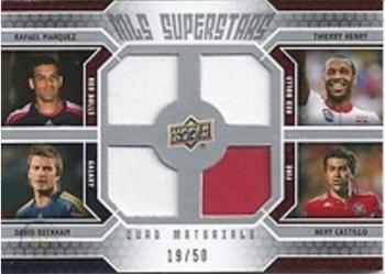 2011 Upper Deck MLS - MLS Superstars Quad Materials #SM-INT David Beckham / Nery Castillo / Rafael Marquez / Thierry Henry Front