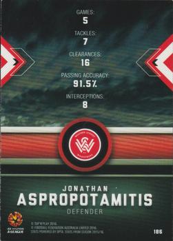 2016-17 Tap 'N' Play Football Australia #186 Jonathan Aspropotamitis Back