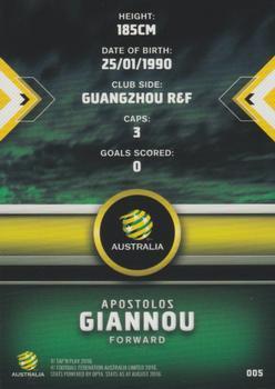 2016-17 Tap 'N' Play Football Australia - Gold Parallel #05 Apostolos Giannou Back