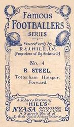 1912 R&J Hill Famous Footballers #4. Bobby Steel Back