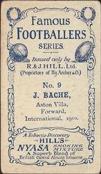1912 R&J Hill Famous Footballers #9. Joe Bache Back