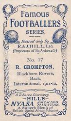 1912 R&J Hill Famous Footballers #17. Bob Crompton Back