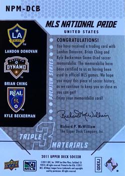 2011 Upper Deck MLS - MLS National Pride Triple Materials Premium Series #NPM-DCB Kyle Beckerman / Brian Ching / Landon Donovan Back