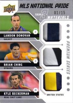 2011 Upper Deck MLS - MLS National Pride Triple Materials Premium Series #NPM-DCB Kyle Beckerman / Brian Ching / Landon Donovan Front