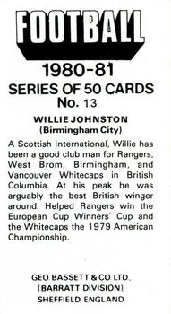 1980-81 Bassett & Co. Football #13. Willie Johnston Back