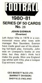 1980-81 Bassett & Co. Football #26. John Gidman Back