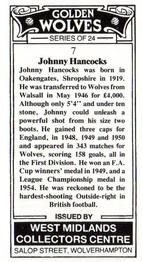 1989 West Midlands Collectors Centre Golden Wolves #7. Johnny Hancocks Back