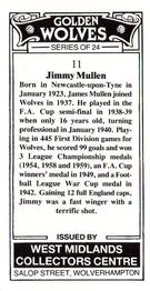 1989 West Midlands Collectors Centre Golden Wolves #11. Jimmy Mullen Back