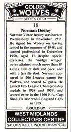 1989 West Midlands Collectors Centre Golden Wolves #18. Norman Deeley Back
