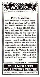 1989 West Midlands Collectors Centre Golden Wolves #21. Peter Broadbent Back