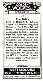 1989 West Midlands Collectors Centre Golden Wolves #23. Tom Galley Back