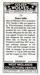 1989 West Midlands Collectors Centre Golden Wolves #24. Stan Cullis Back