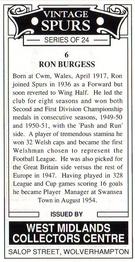 1993 West Midlands Collectors Centre Vintage Spurs #6. Ron Burgess Back
