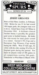 1993 West Midlands Collectors Centre Vintage Spurs #10. Jimmy Greaves Back