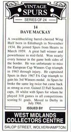 1993 West Midlands Collectors Centre Vintage Spurs #14. Dave Mackay Back
