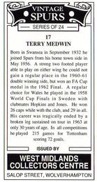 1993 West Midlands Collectors Centre Vintage Spurs #17. Terry Medwin Back