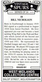 1993 West Midlands Collectors Centre Vintage Spurs #18. Bill Nicholson Back