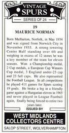 1993 West Midlands Collectors Centre Vintage Spurs #19. Maurice Norman Back