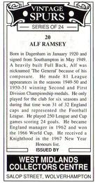 1993 West Midlands Collectors Centre Vintage Spurs #20. Alf Ramsey Back
