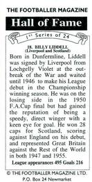 1994 The Footballer Magazine Hall of Fame #18 Billy Liddell Back