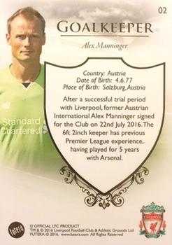 2016 Futera Unique Liverpool Premier #02 Alex Manninger Back