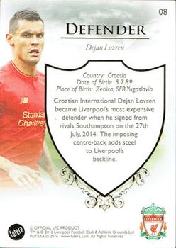 2016 Futera Unique Liverpool Premier #08 Dejan Lovren Back