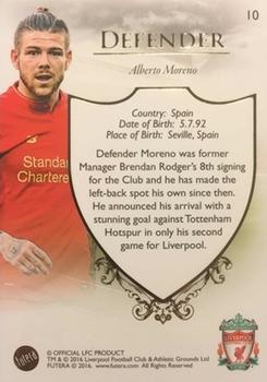 2016 Futera Unique Liverpool Premier #10 Alberto Moreno Back