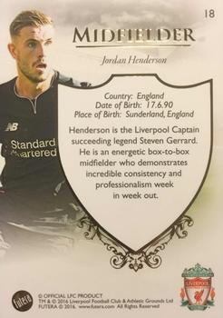 2016 Futera Unique Liverpool Premier #18 Jordan Henderson Back