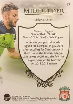 2016 Futera Unique Liverpool Premier #19 Adam Lallana Back