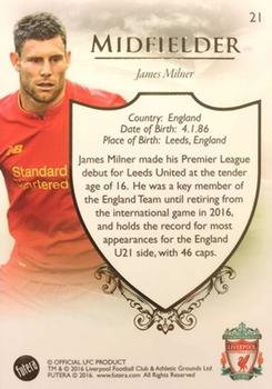 2016 Futera Unique Liverpool Premier #21 James Milner Back
