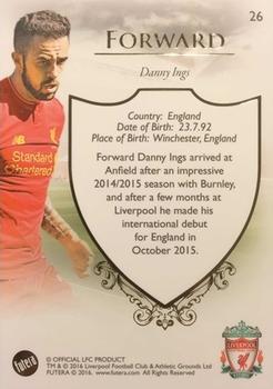 2016 Futera Unique Liverpool Premier #26. Danny Ings Back