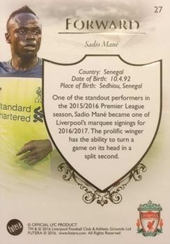 2016 Futera Unique Liverpool Premier #27. Sadio Mane Back