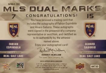 2012 Upper Deck MLS - MLS Marks Dual #MM2-SE Alvaro Saborio / Fabian Espindola Back