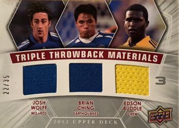 2012 Upper Deck MLS - National Pride Triple Throwback Materials #NPTB-USA1 Josh Wolff / Brian Ching / Edson Buddle Front