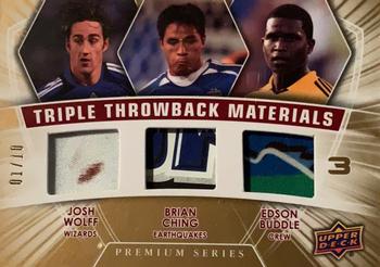 2012 Upper Deck MLS - National Pride Triple Throwback Materials Premium Series #NPTB-USA1 Josh Wolff / Brian Ching / Edson Buddle Front