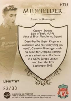 2016 Futera Unique Liverpool Premier - Heritage #HT13 Cameron Brannagan Back