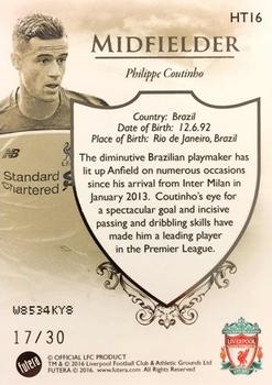 2016 Futera Unique Liverpool Premier - Heritage #HT16 Philippe Coutinho Back